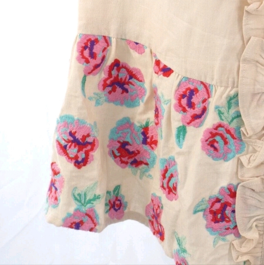 Pampelone Beige Dress Embroidered Flowers - Small - Picture 2 of 3